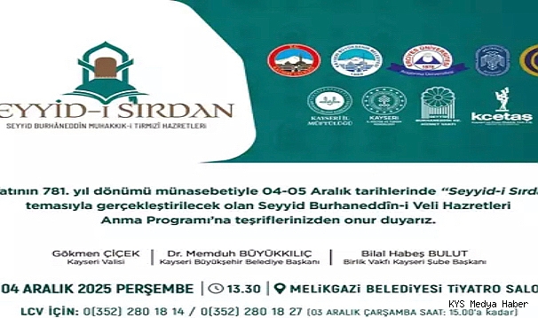 Mevlana’nın hocası Seyyid Burhaneddin için ‘Seyyid-i Sırdan’ temalı anma programı düzenlenecek